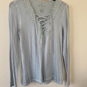 Long Sleeve Tie-Front American Eagle Shirt